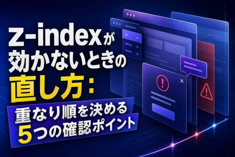 Web画面の複数の要素が奥行き方向に重なっているイメージ。