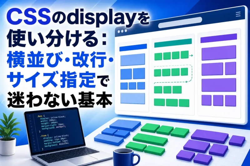 block・inline・inline-blockの配置の違いを表したWeb開発画面。