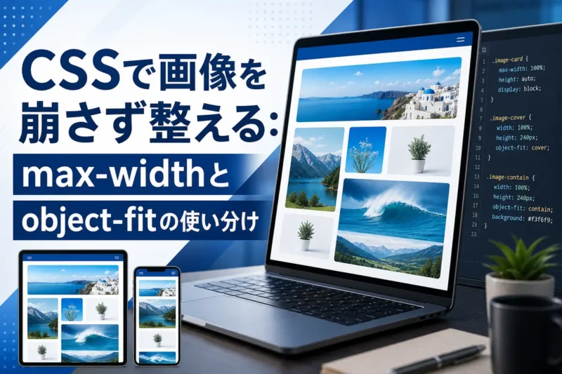 CSSで複数の画像サイズを整えたWebページのイメージ。
