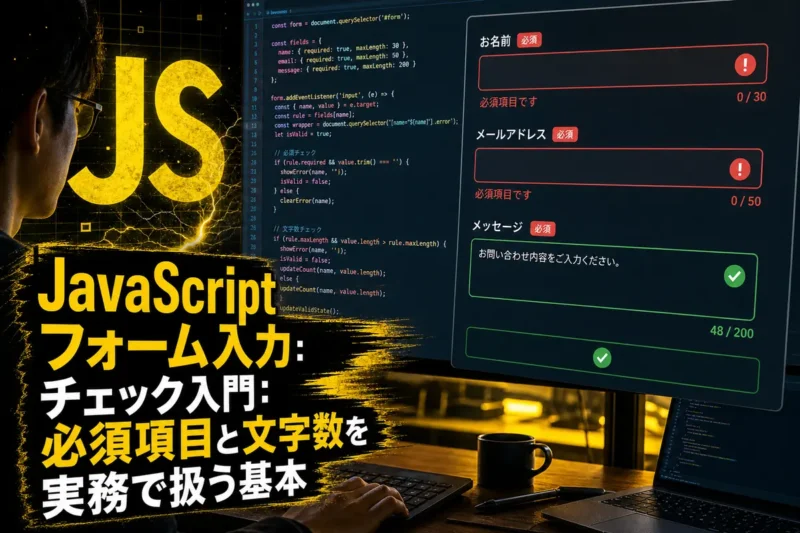 JavaScriptフォーム入力チェック入門：必須項目と文字数を実務で扱う基本