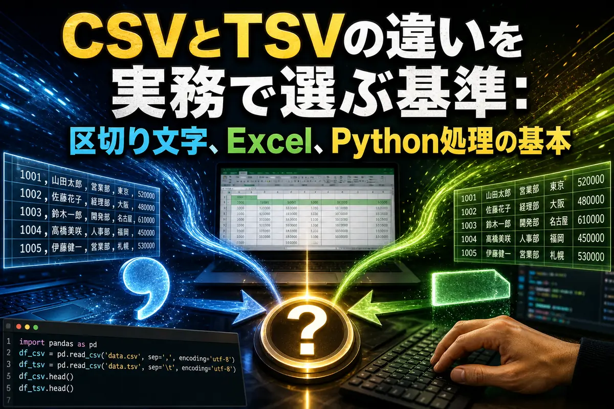 CSVとTSVの違いを実務で選ぶ基準：区切り文字、Excel、Python処理の基本