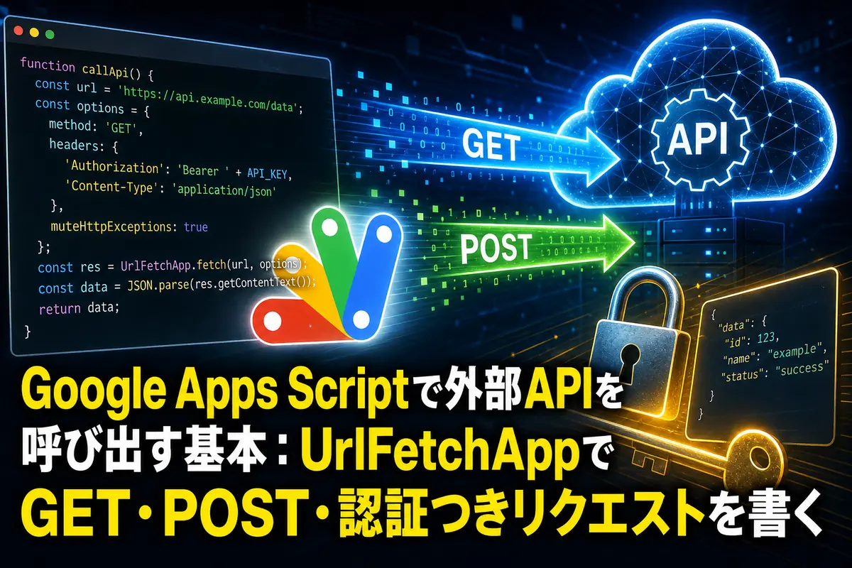 Google Apps Scriptで外部APIを呼び出す基本:UrlFetchAppでGET・POST・認証つきリクエストを書く